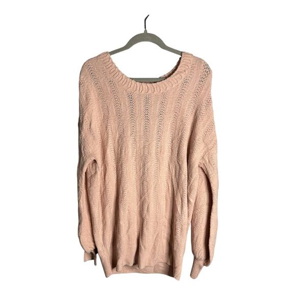 hinge Sweaters - Hinge Pink Long Sleeve Sweater Round Neck and Open Back Size Medium